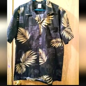 Palmwave Hawaiian Button Up Shirt Brown Black & Gold Size large 100% cotton